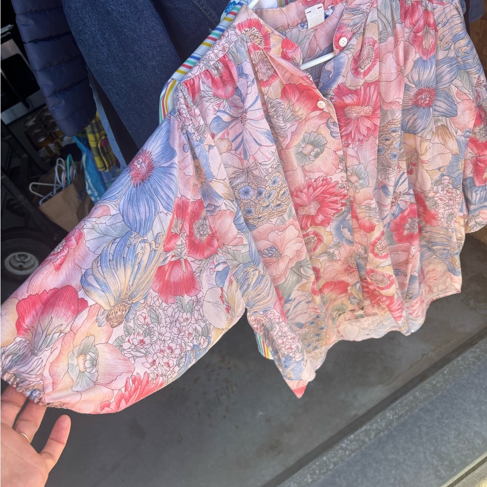 Floral Women's Top - Pink and Blue